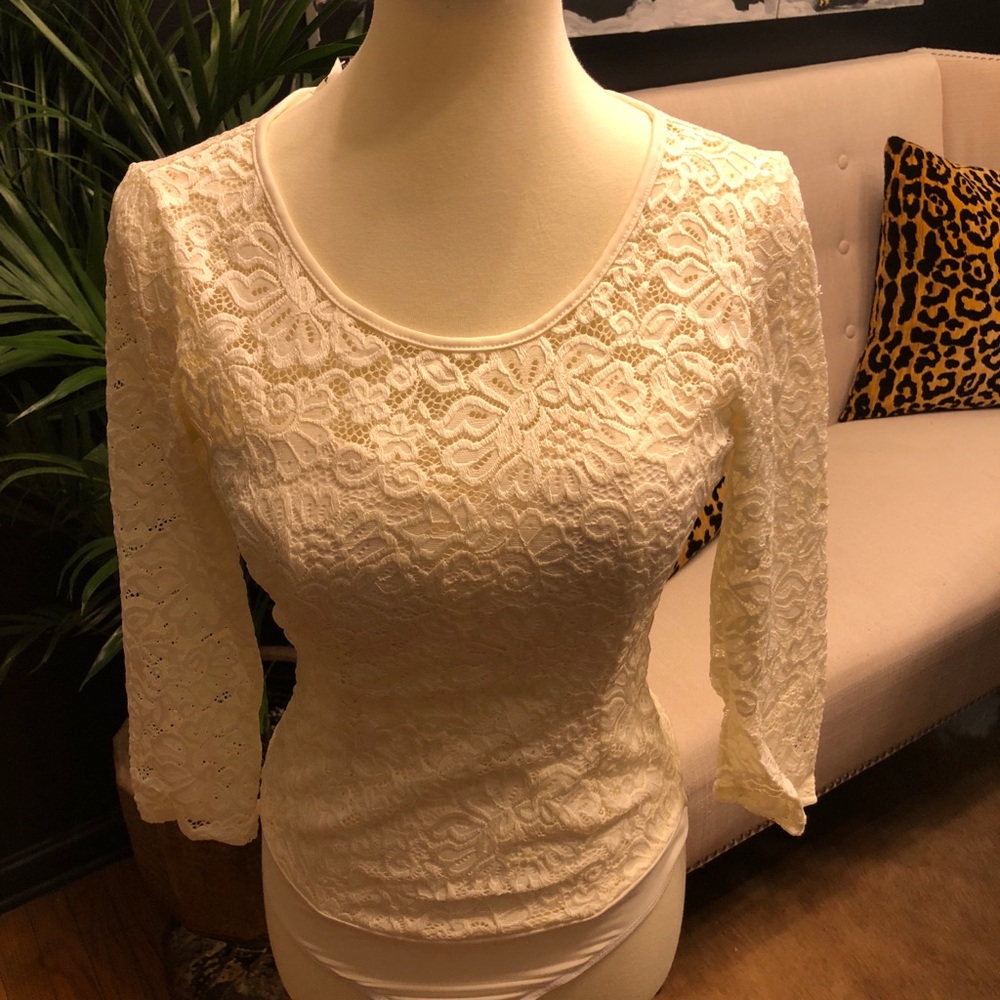 Bebe off-white lace overlay bodysuit